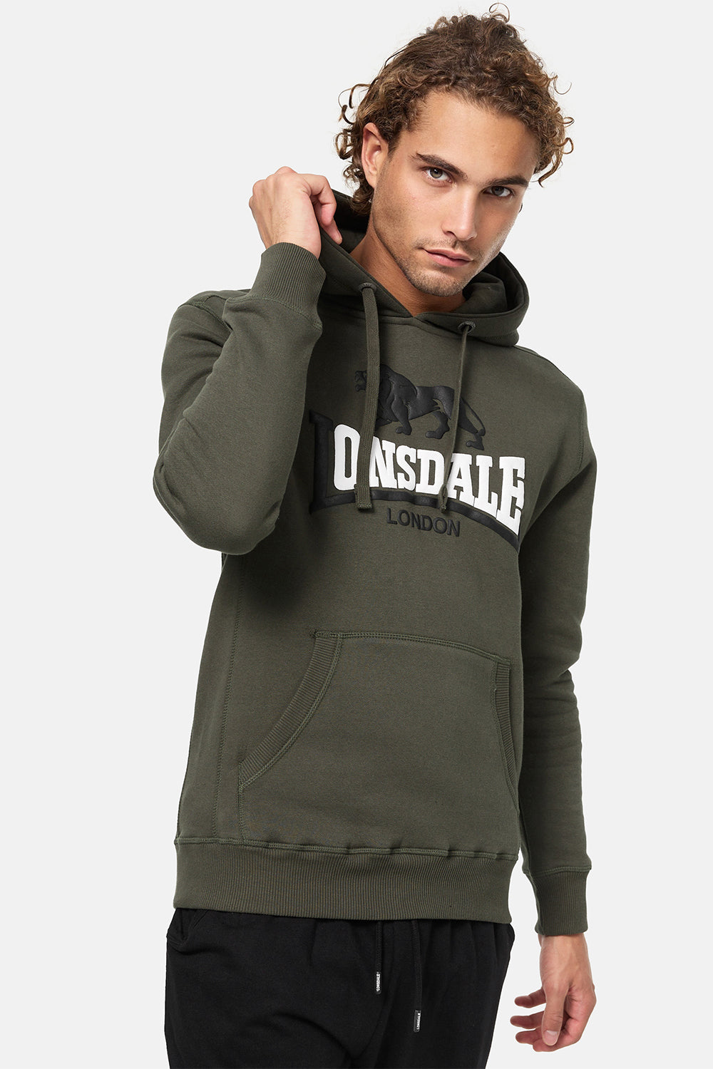 Lonsdale Thurning Hoodie Olive Black White