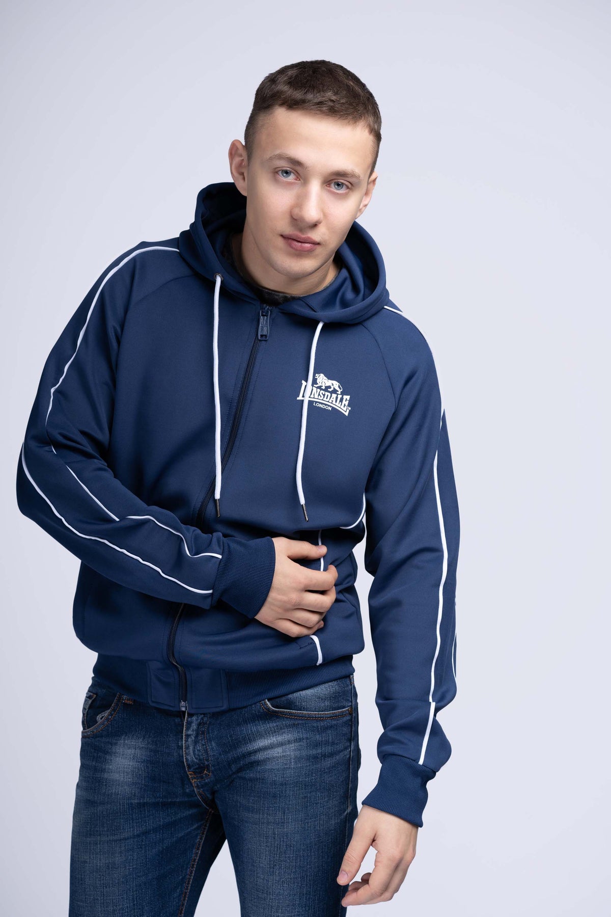 Lonsdale Achavanich Zip Hoodie Dark Navy White