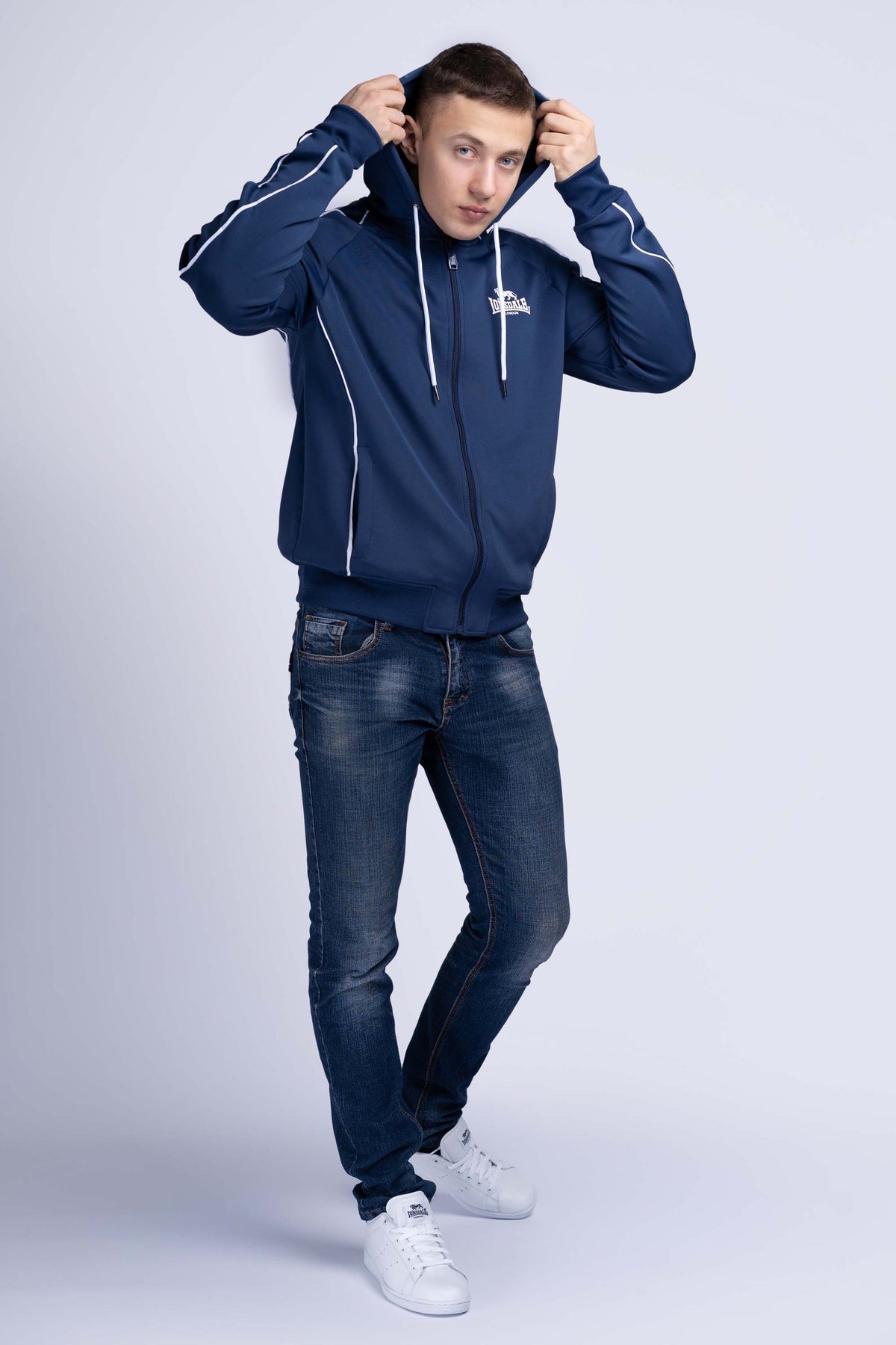 Lonsdale Achavanich Zip Hoodie Dark Navy White