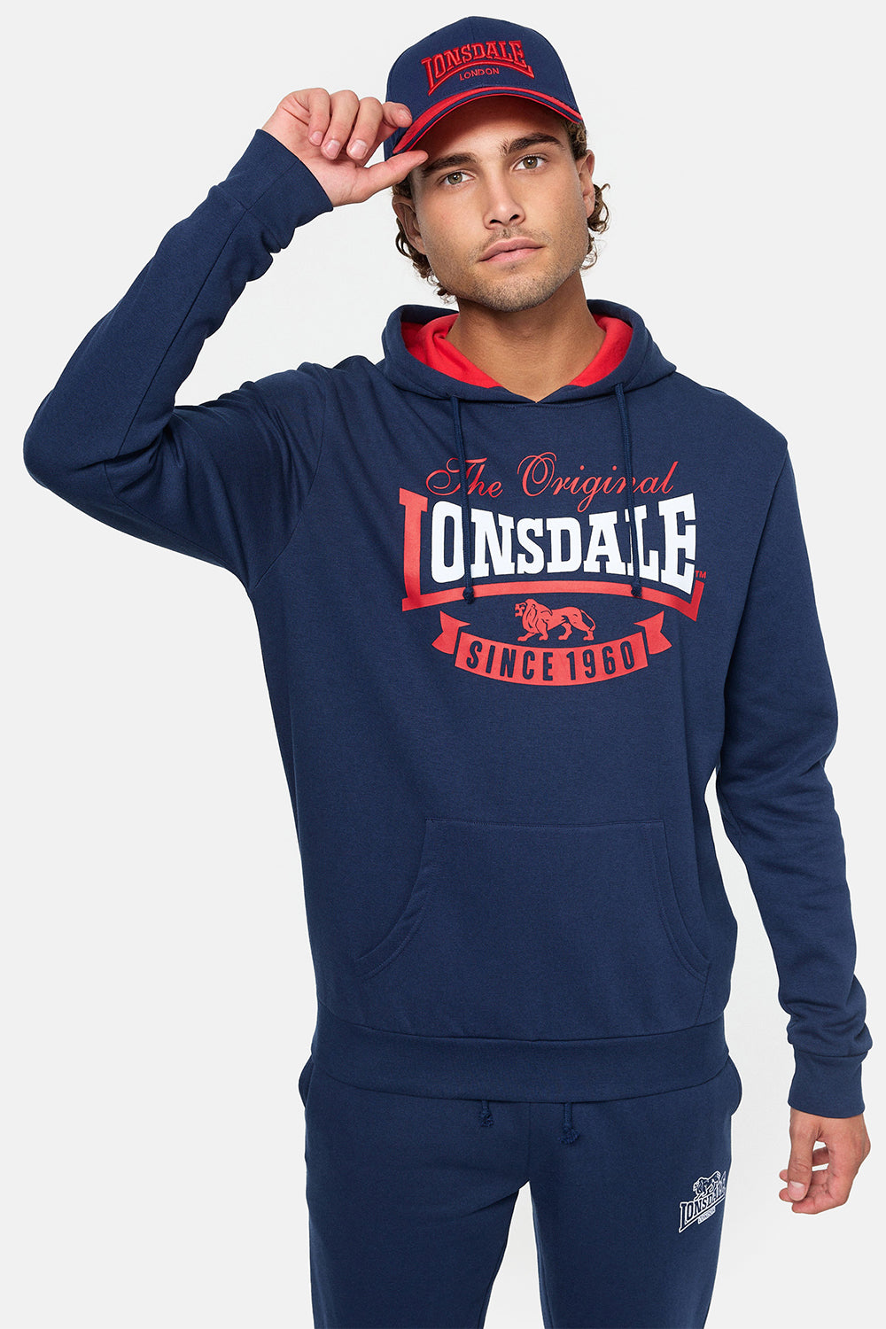Lonsdale Stotfield Hoodie Navy Red White