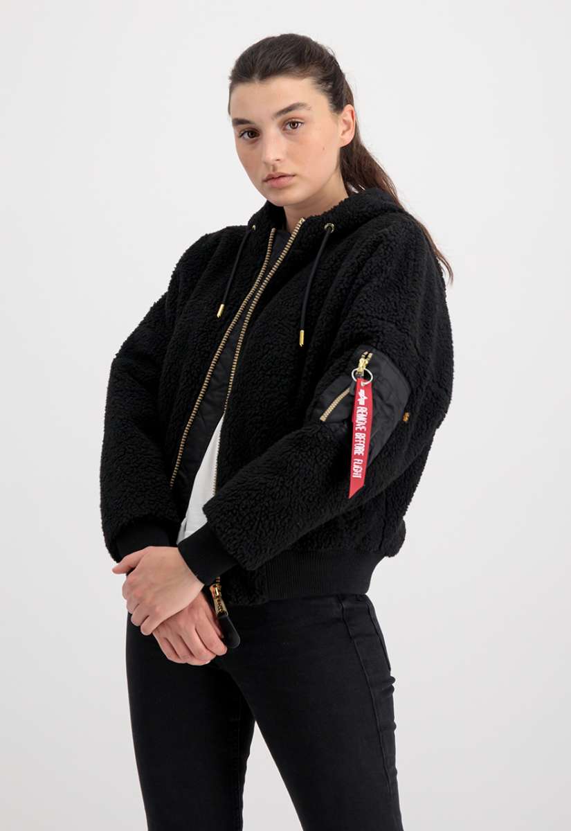 Alpha Industries MA 1 OS Hooded Teddy Frauen Bomberjacke Black