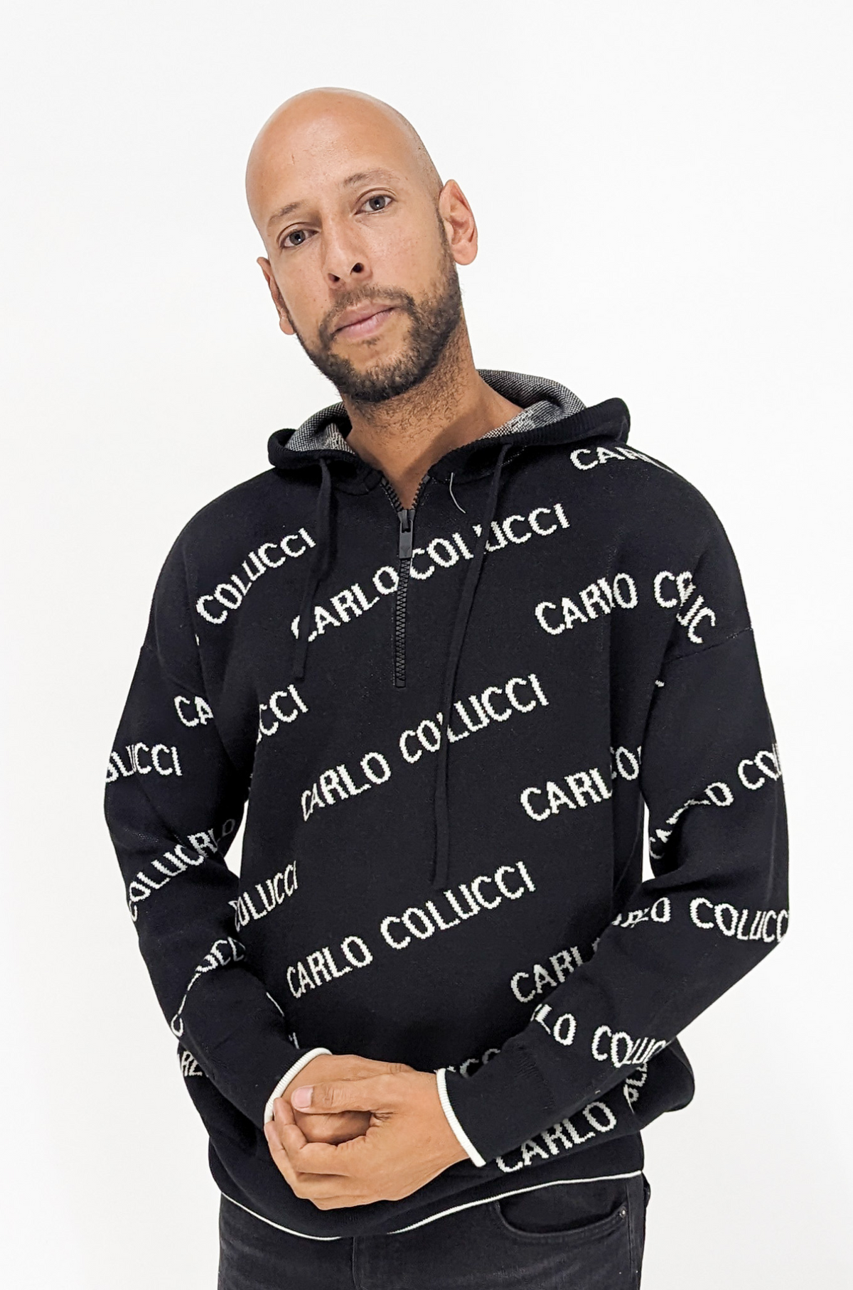 Carlo Colucci All Over Logo Knitted Hoody Black