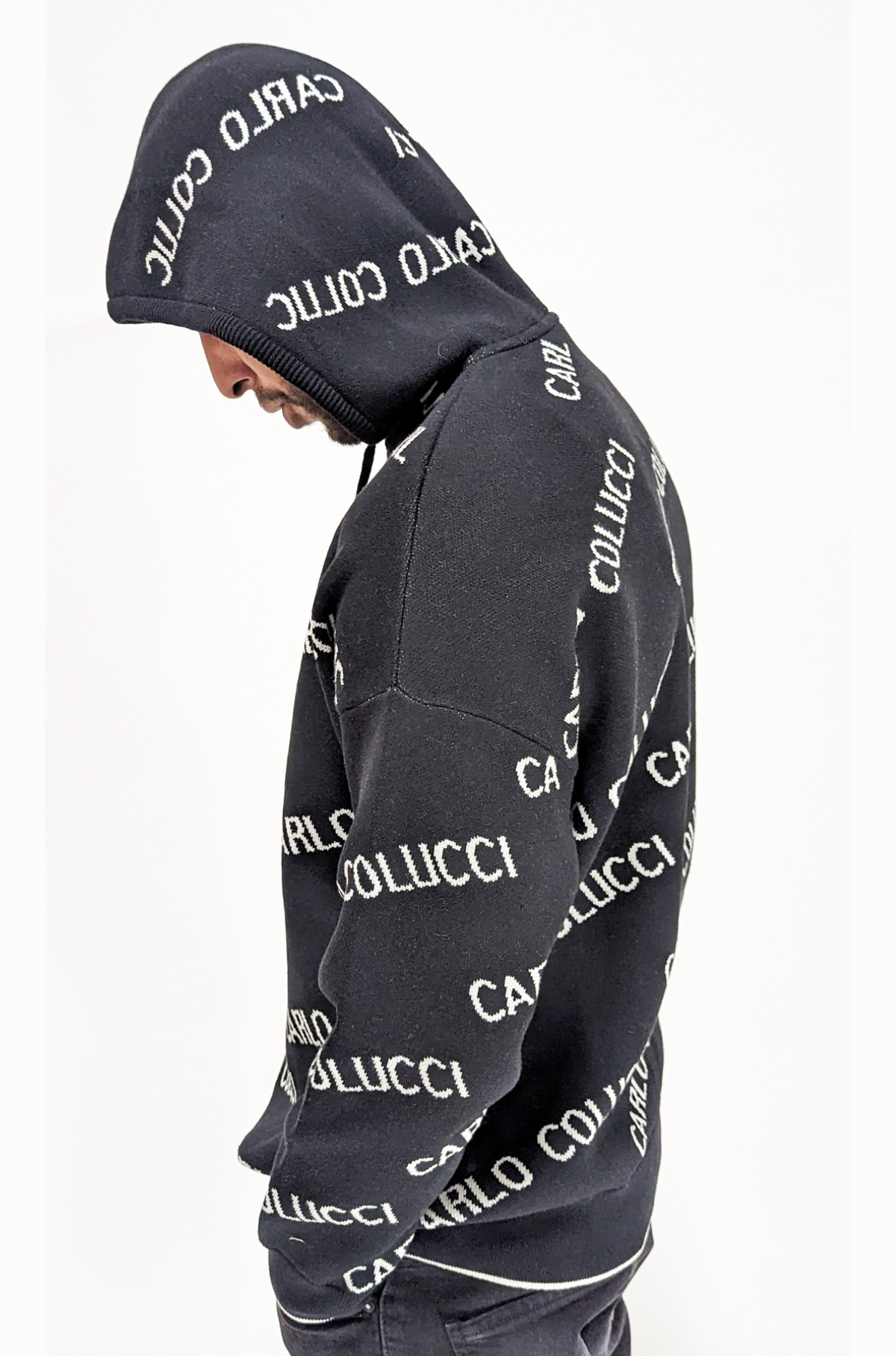 Carlo Colucci All Over Logo Knitted Hoody Black