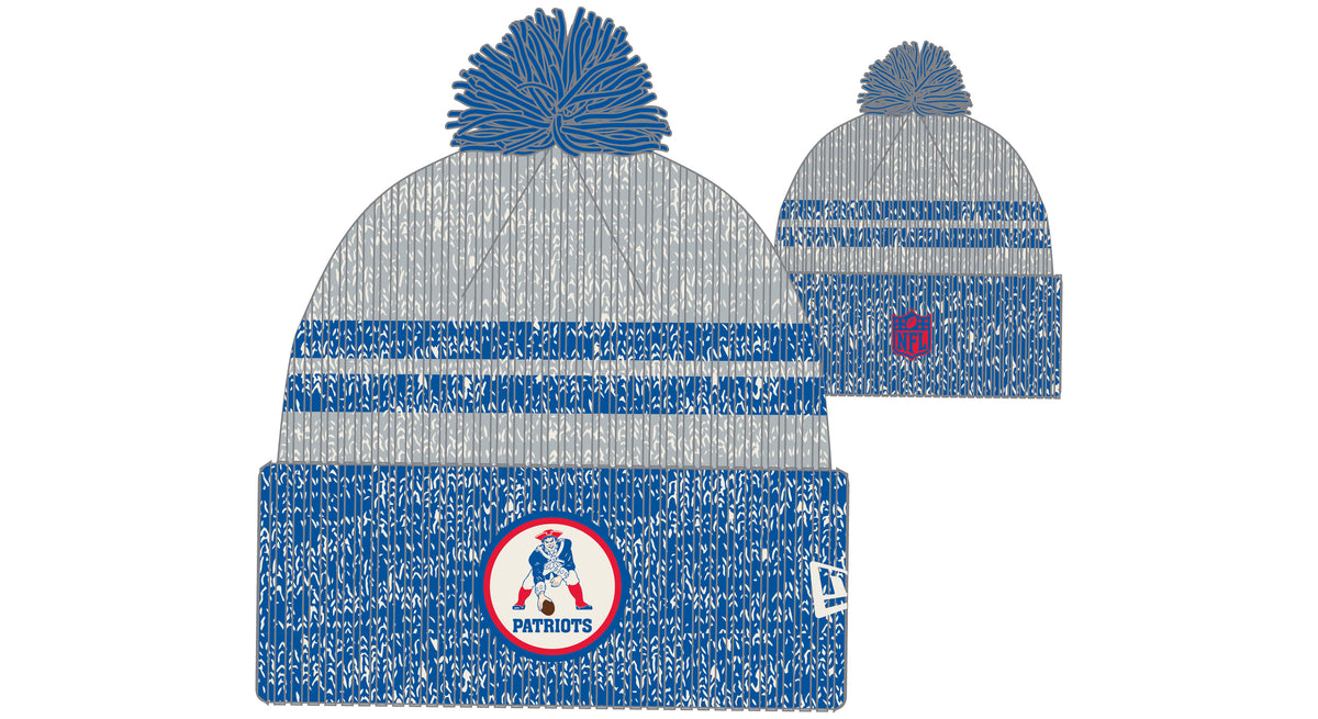 New Era NFL Patriots  Pom Knit Beanie Blue