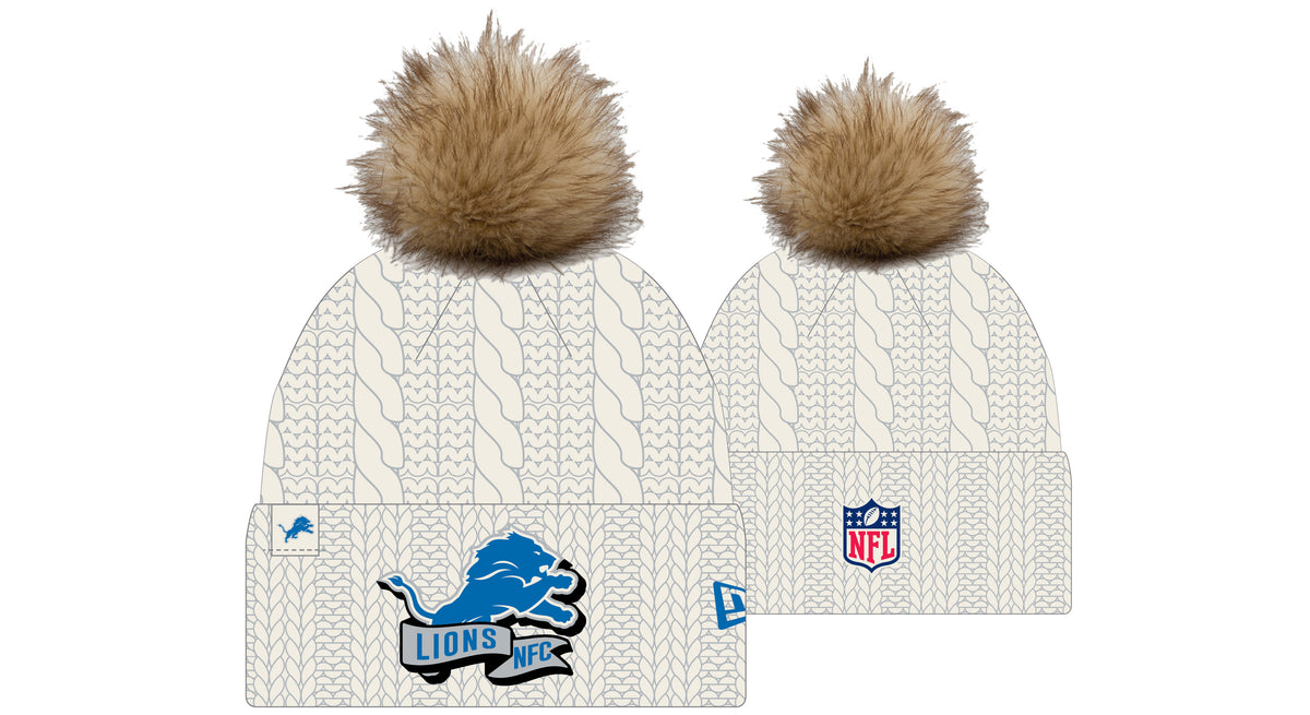 New Era NFL Detroit Lions Pom Knit Beanie Creme