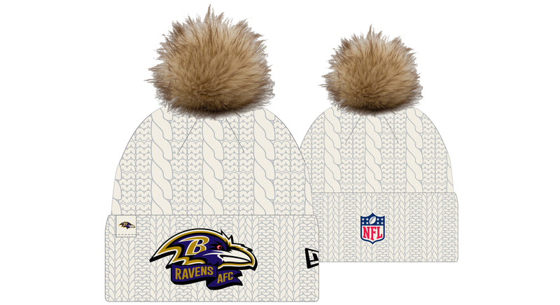New Era Baltimore Ravens Pom Knit Beanie Creme