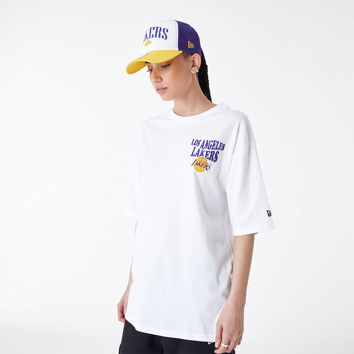 New Era LA Lakers NBA Script Oversized T-Shirt White