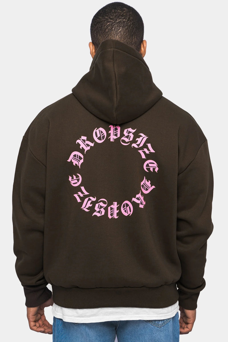 Dropsize Heavy Oversize Circle Hoodie Brown