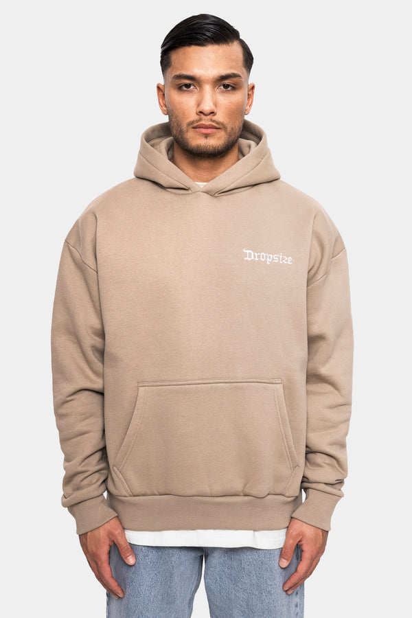 Dropsize Heavy Oversize Embo Small Logo Hoodie Weathered Teak