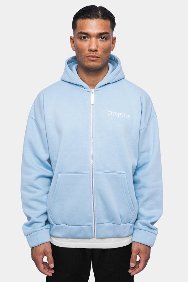 Dropsize Super Heavy Oversize Blank Zip Hoodie Baby Blue - Soulsideshop