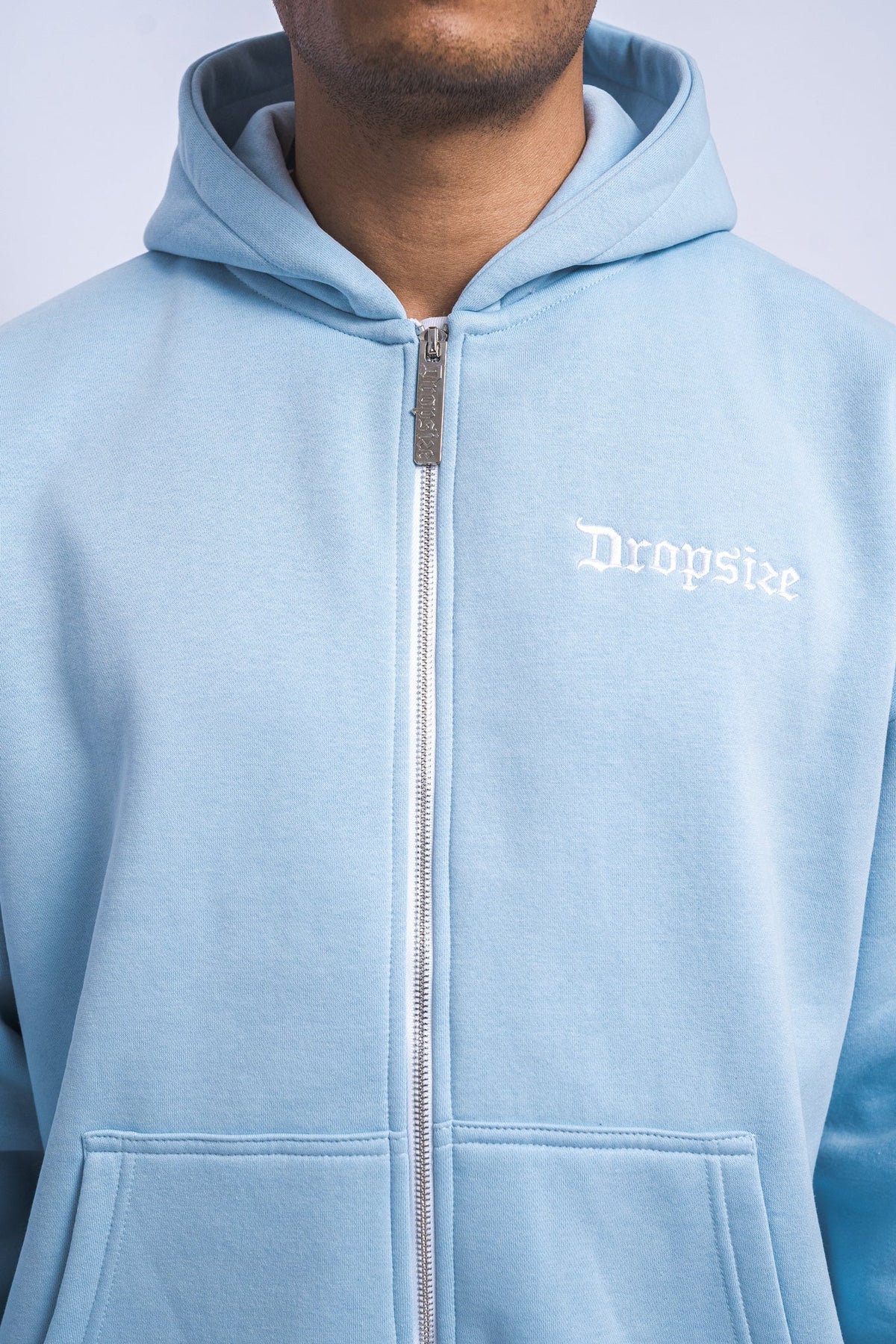 Dropsize Super Heavy Oversize Blank Zip Hoodie Baby Blue - Soulsideshop