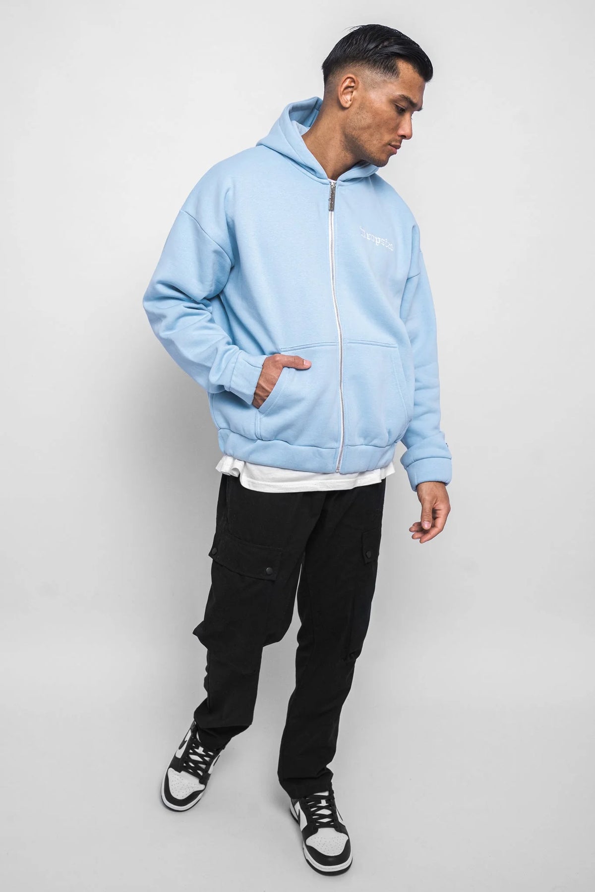 Dropsize Super Heavy Oversize Blank Zip Hoodie Baby Blue - Soulsideshop