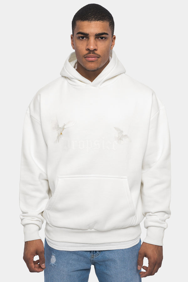 Dropsize Heavy Oversize White Doves Hoodie Creme White