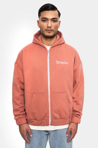 Dropsize Super Heavy Oversize Logo Design Zip Hoodie Canyon Clay