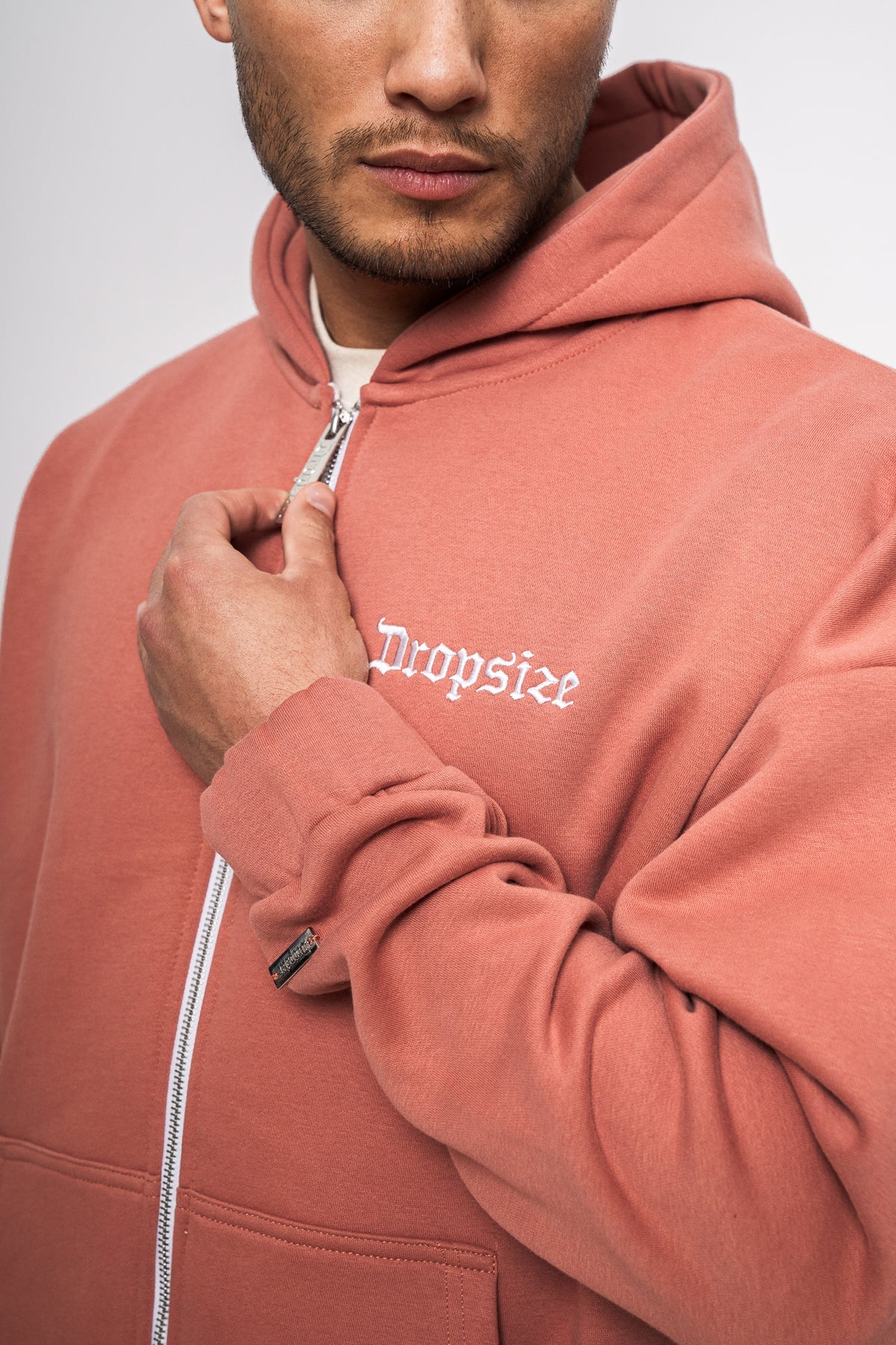 Dropsize Super Heavy Oversize Logo Design Zip Hoodie Canyon Clay