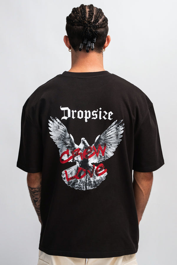 Dropsize Heavy  Oversize Crew Love T-Shirt Washed Black