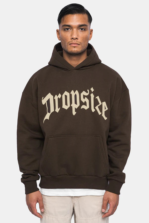 Dropsize Heavy Oversize V2 Puffer Print Hoodie Brown