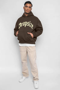 Dropsize Heavy Oversize V2 Puffer Print Hoodie Brown