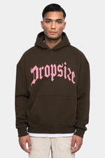 Dropsize Heavy Oversize Puffer Print Hoodie Chocolate Brown