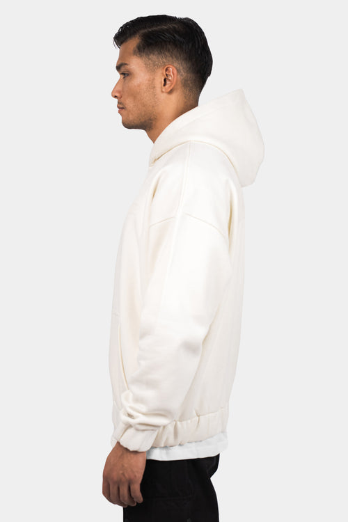 Dropsize Super Heavy Oversize Hd Print Zip Hoodie Cream White