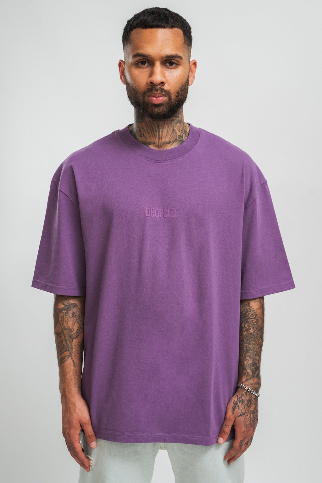 Dropsize Heavy HD Front Logo T-Shirt Washed Purple