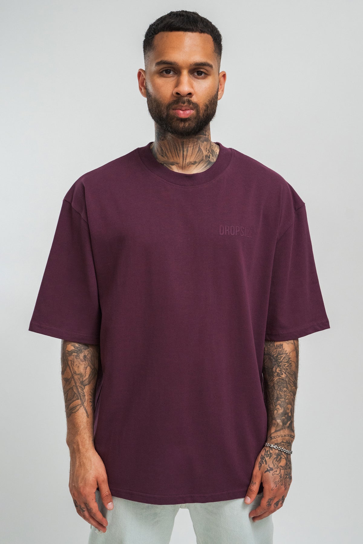 Dropsize Heavy Oversize HD Print T-Shirt Grape Wine