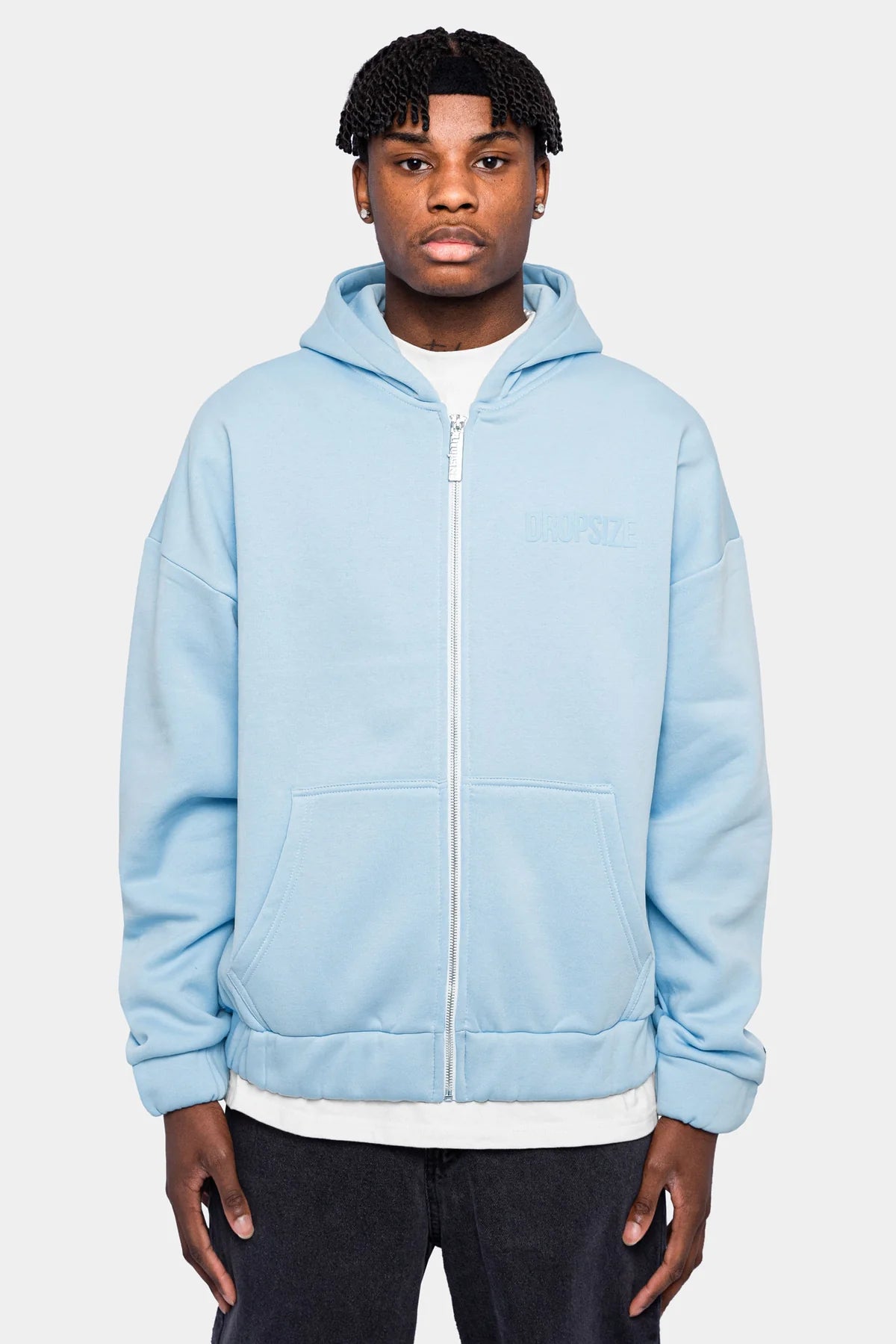 Dropsize Super Heavy Oversized HD Print Zip Hoodie Baby Blue