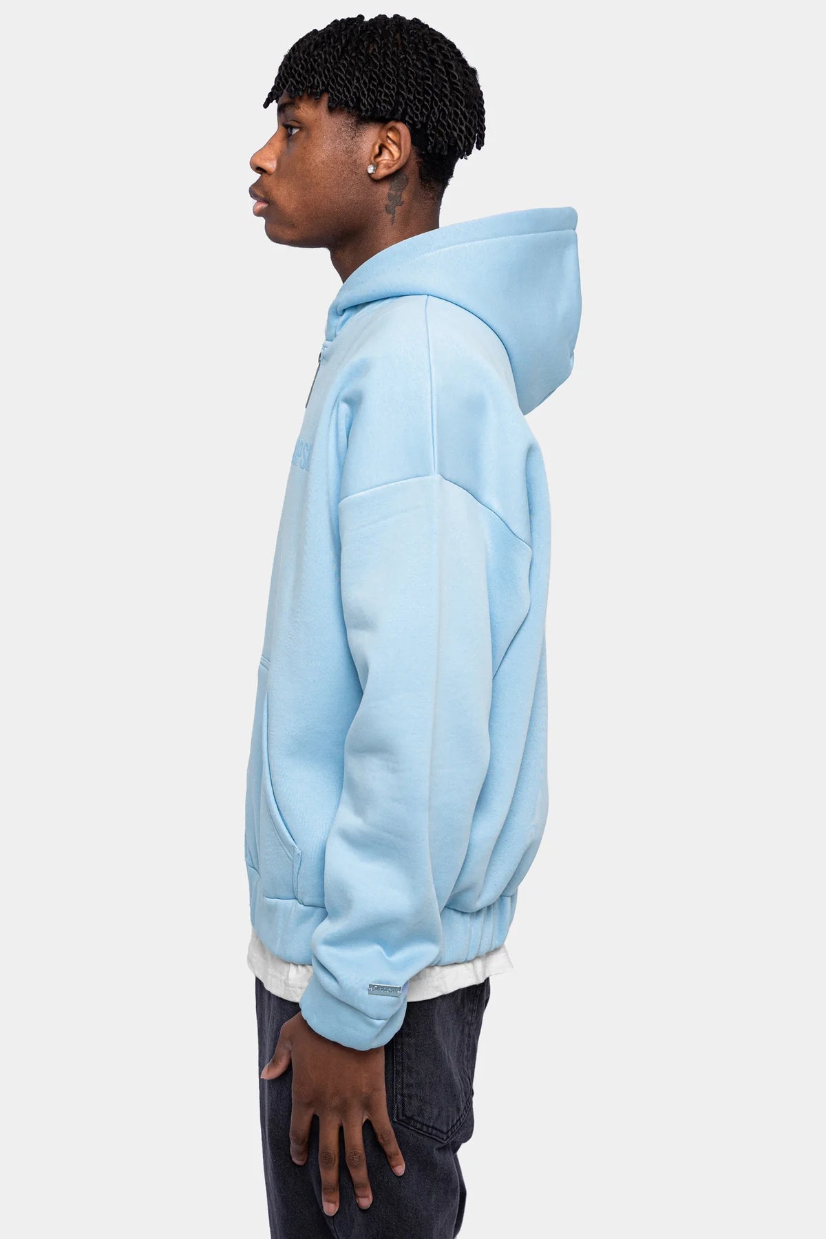 Dropsize Super Heavy Oversized HD Print Zip Hoodie Baby Blue