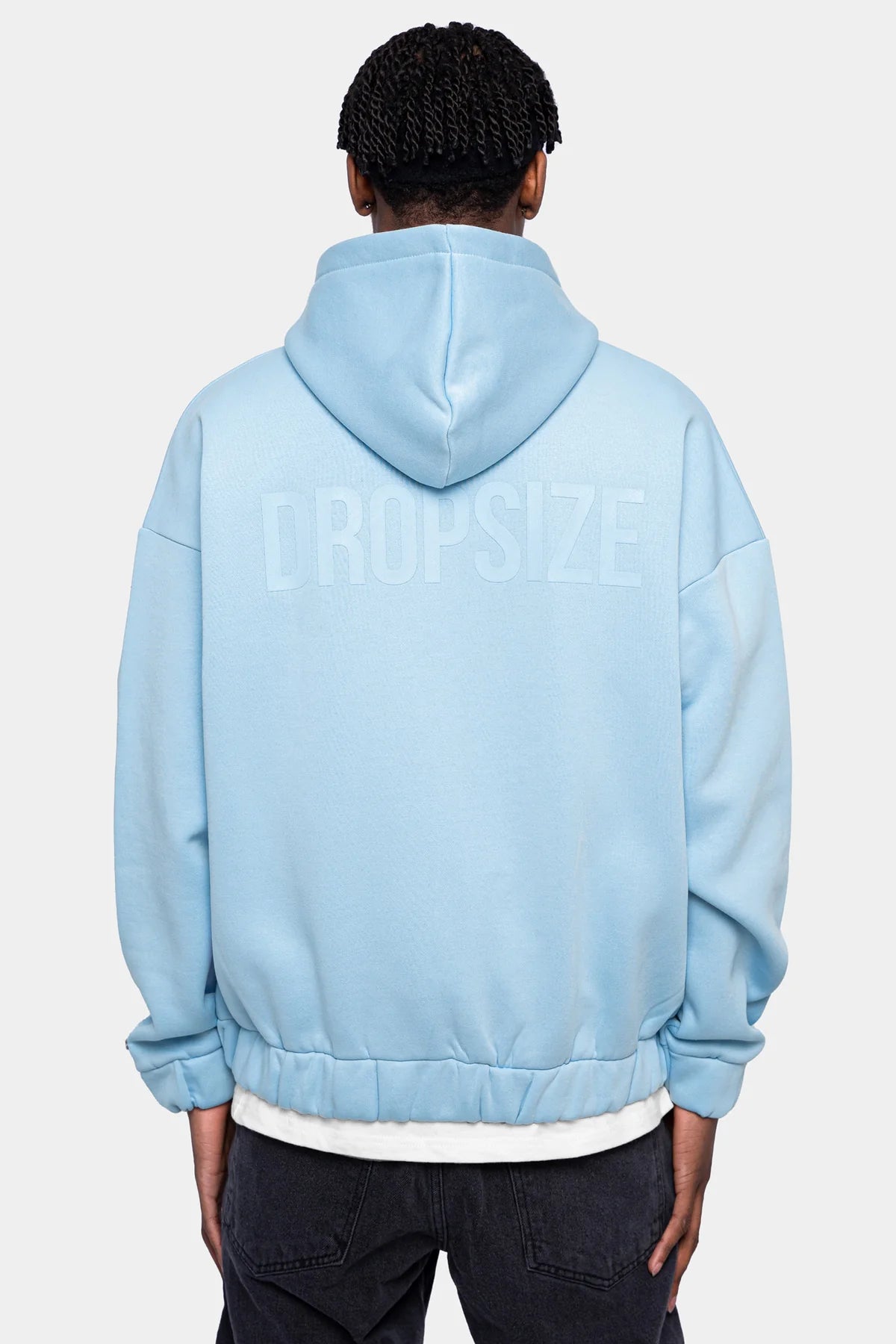 Dropsize Super Heavy Oversized HD Print Zip Hoodie Baby Blue