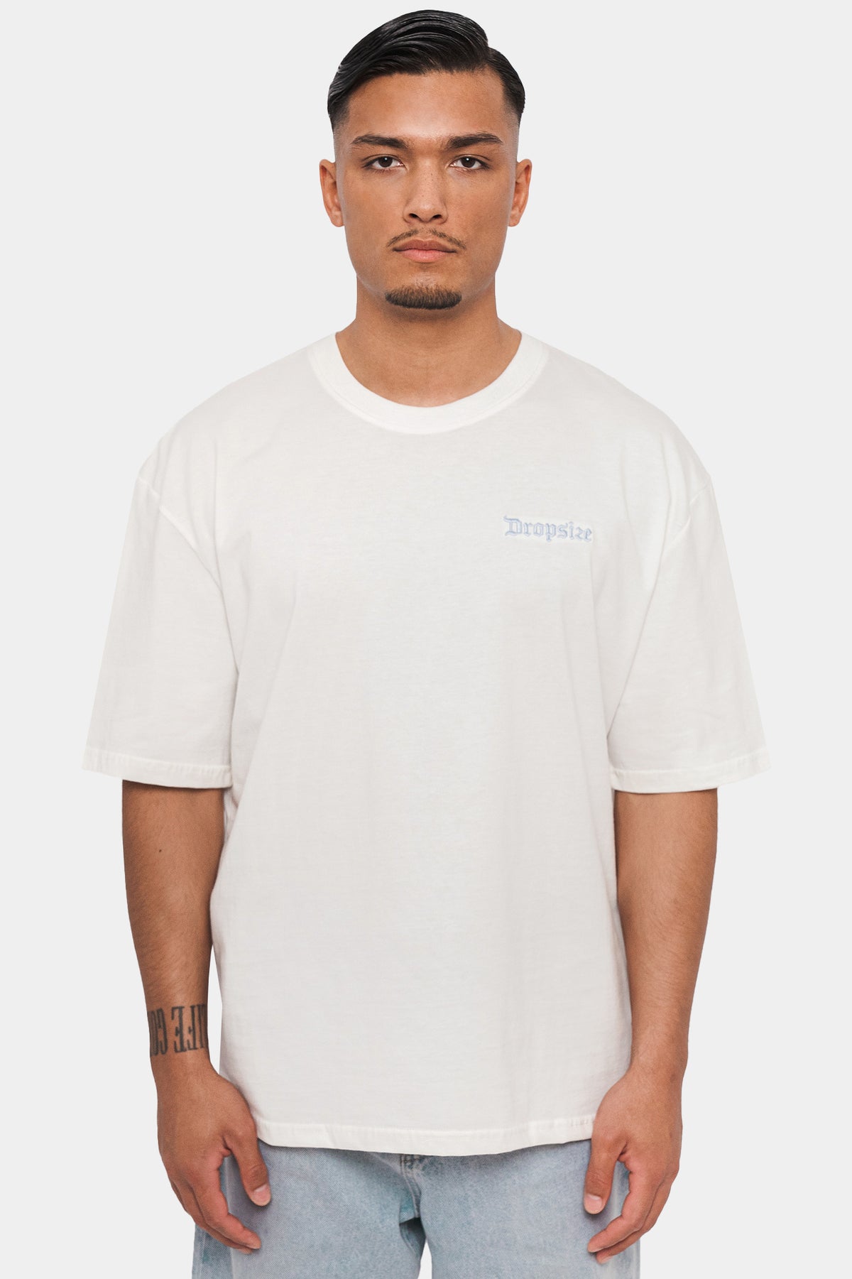 Dropsize Heavy Oversize Backprint T-Shirt Cream Blue