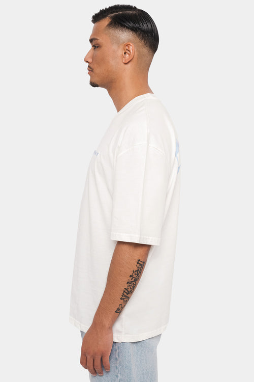 Dropsize Heavy Oversize Backprint T-Shirt Cream Blue