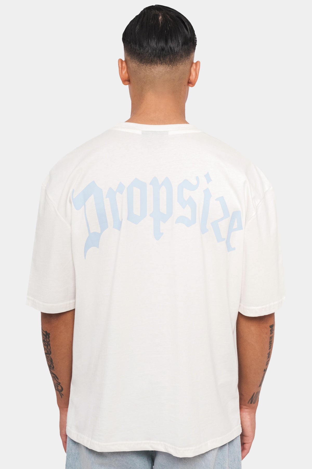 Dropsize Heavy Oversize Backprint T-Shirt Cream Blue