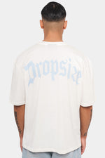 Dropsize Heavy Oversize Backprint T-Shirt Cream Blue