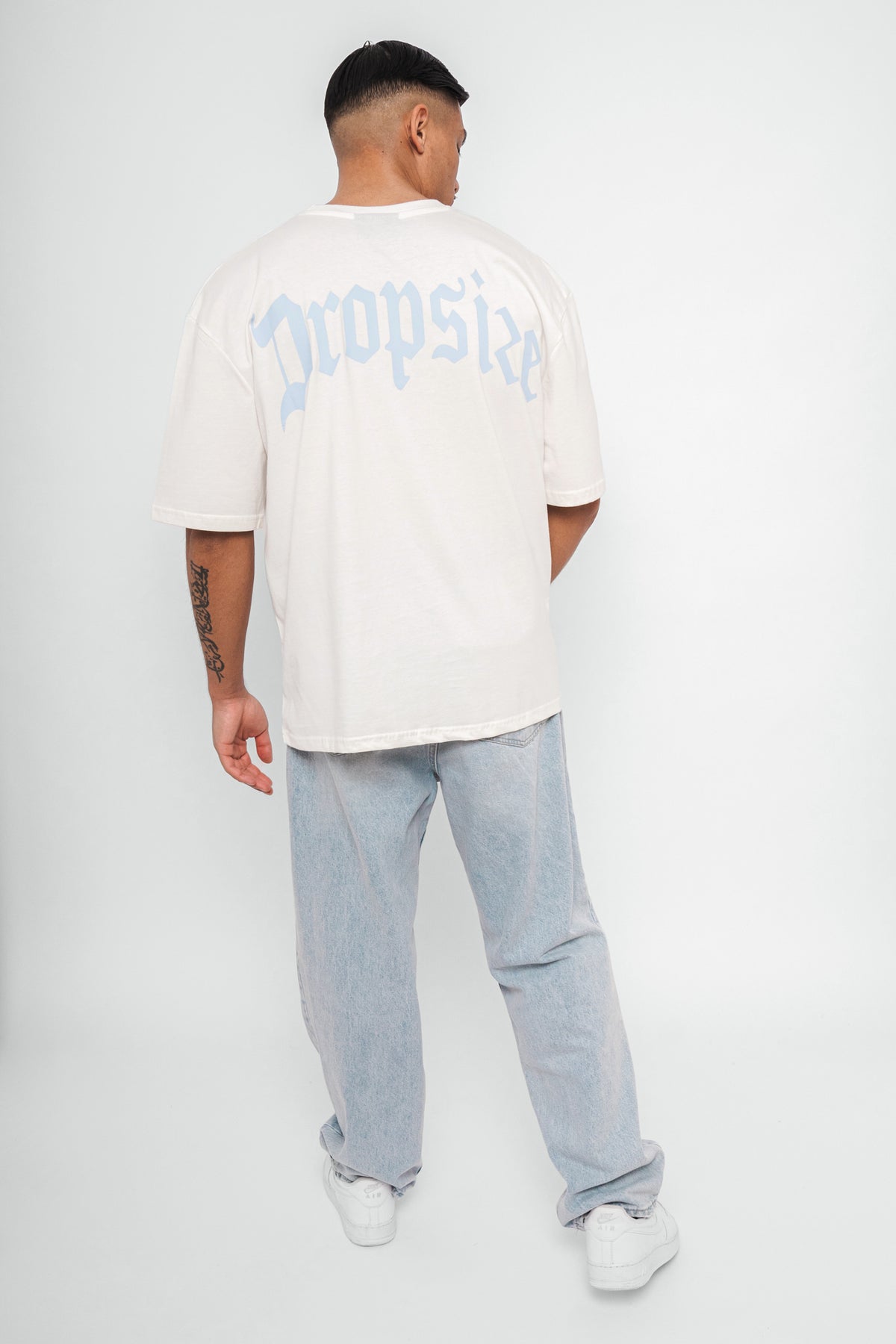 Dropsize Heavy Oversize Backprint T-Shirt Cream Blue