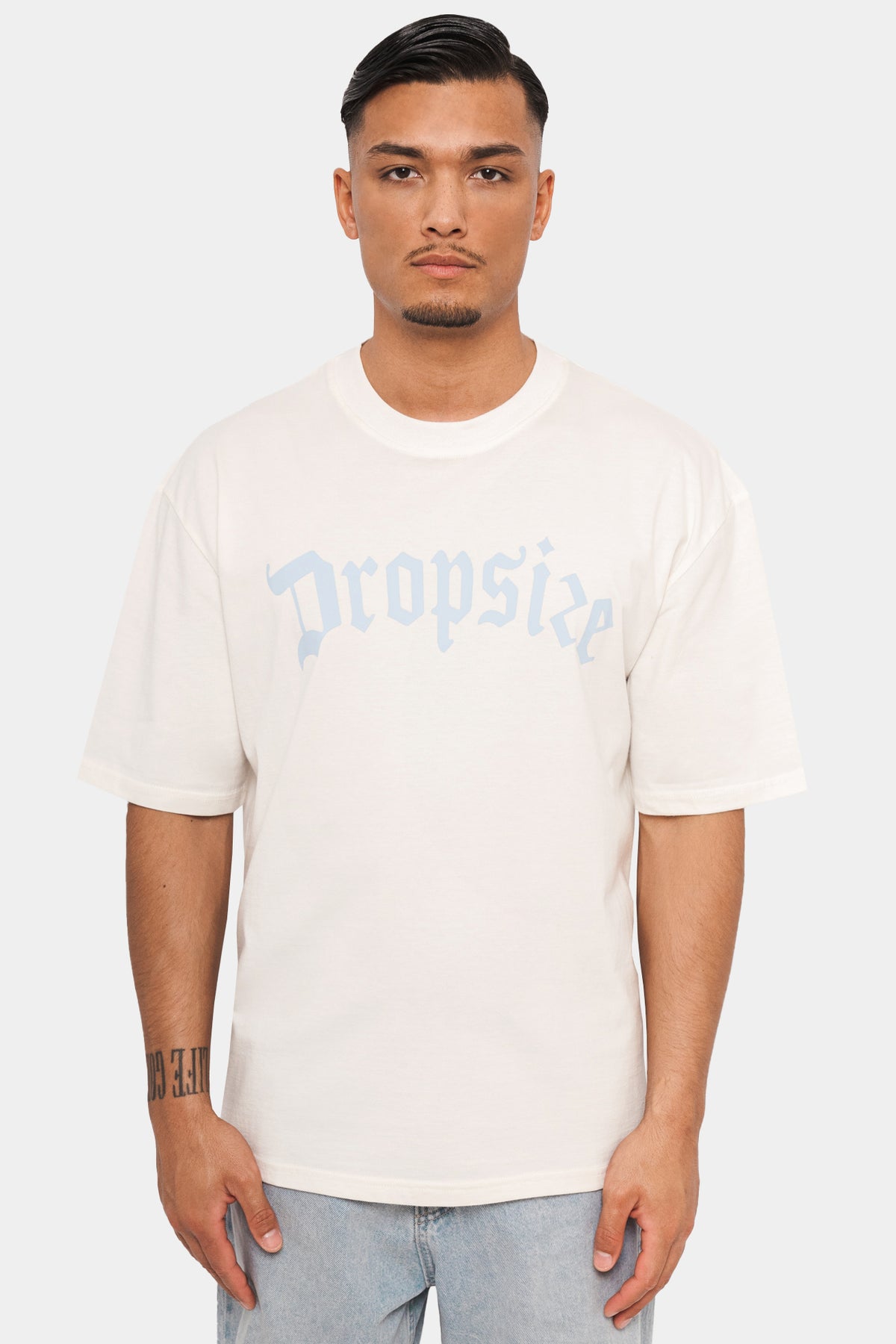 Dropsize Heavy Oversize Logo T-Shirt Cream White / Baby Blue