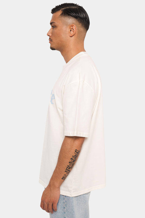 Dropsize Heavy Oversize Logo T-Shirt Cream White / Baby Blue