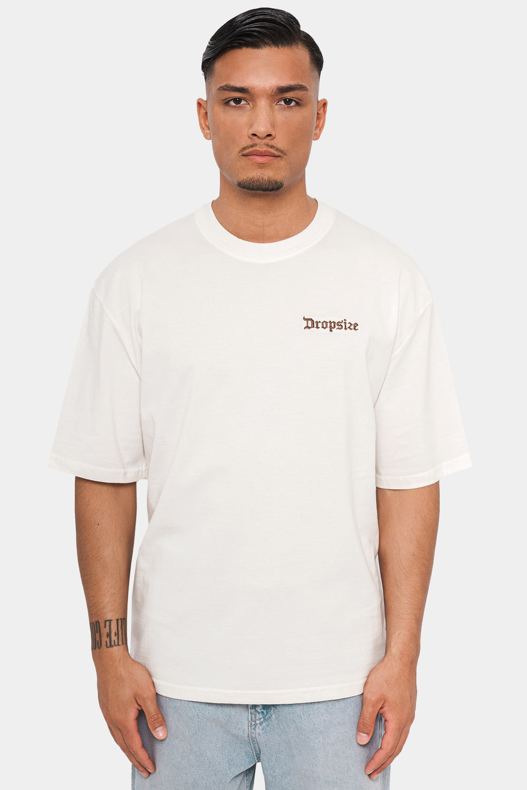 Dropsize Heavy Oversize Backprint T-Shirt Cream Brown