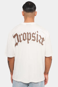 Dropsize Heavy Oversize Backprint T-Shirt Cream Brown