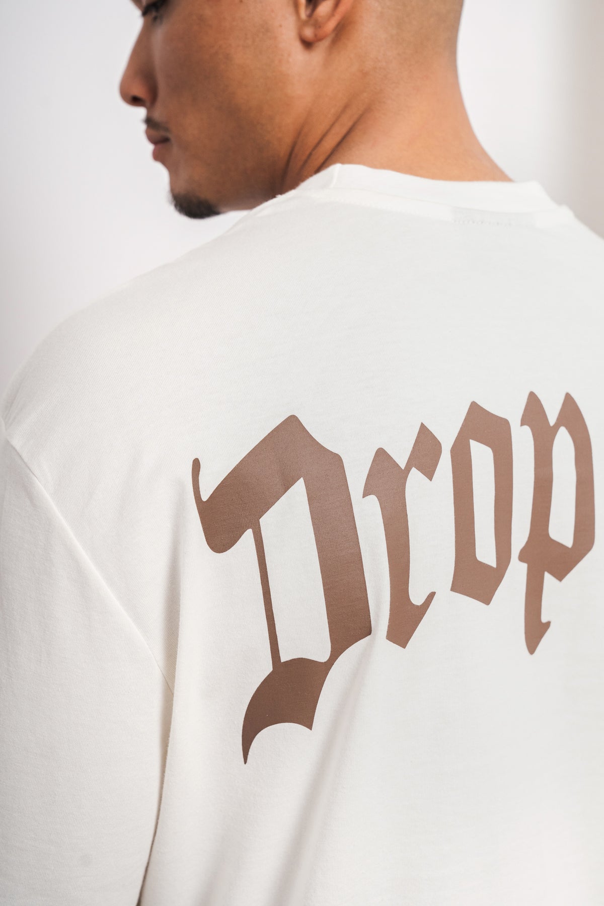 Dropsize Heavy Oversize Backprint T-Shirt Cream Brown