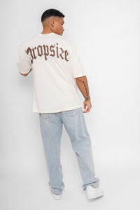 Dropsize Heavy Oversize Backprint T-Shirt Cream Brown