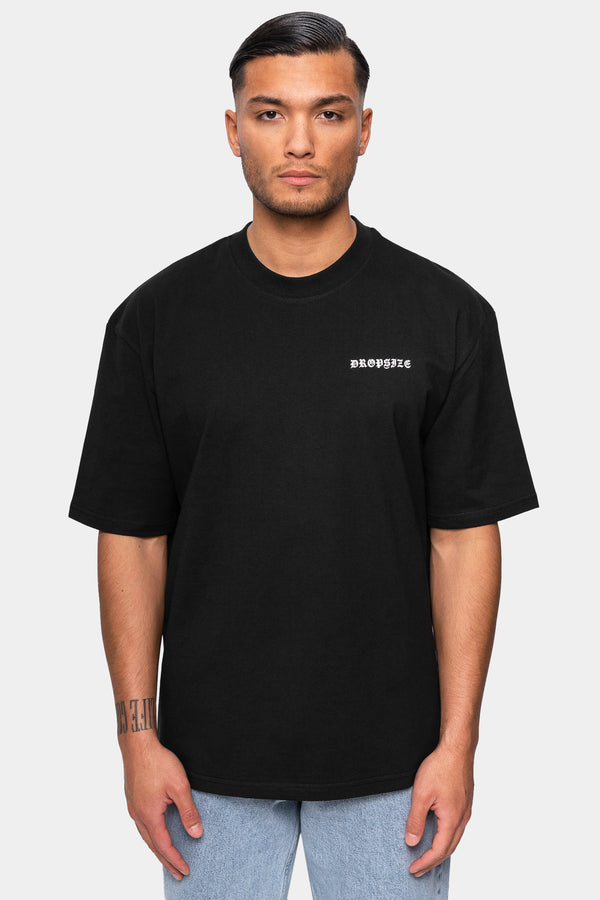Dropsize Oversize Design T-Shirt Black