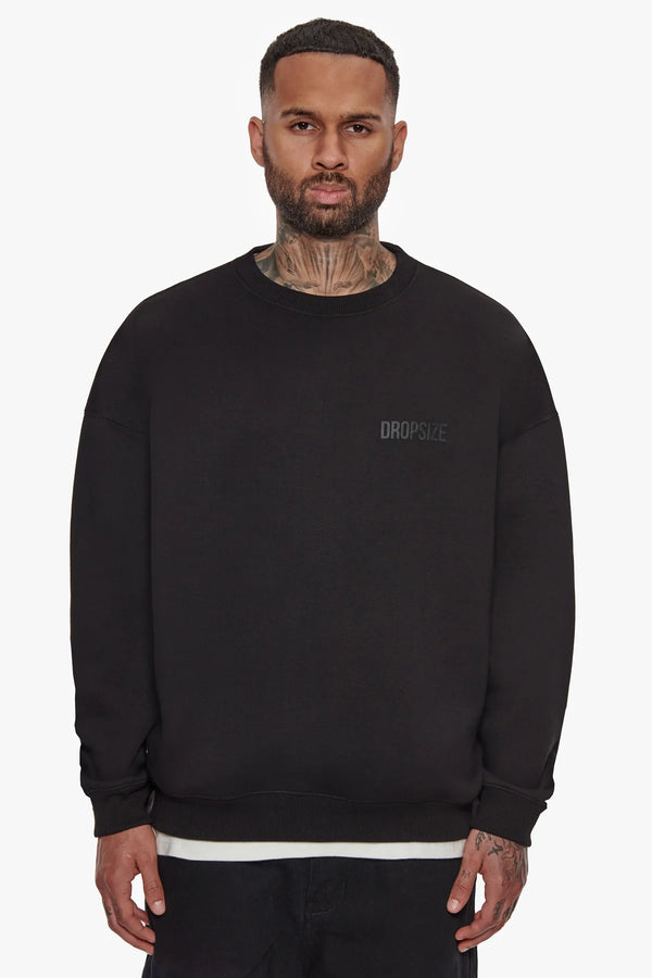 Dropsize Heavy Oversize HD Print Sweater Black