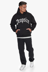 Dropsize Heavy Logo Design Hoodie Black White