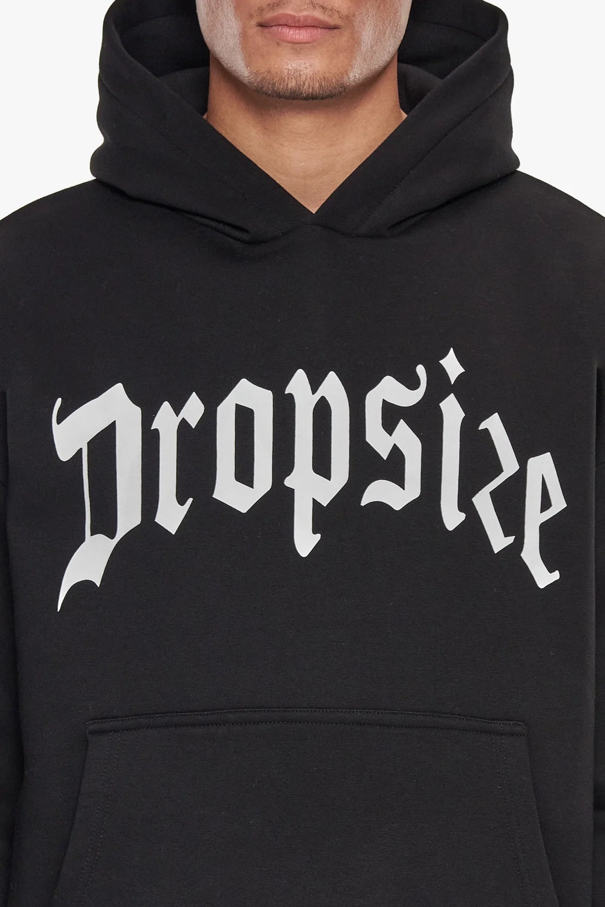 Dropsize Heavy Logo Design Hoodie Black White