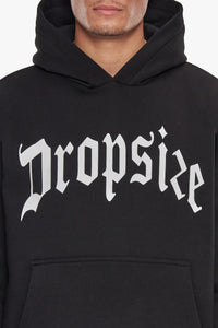 Dropsize Heavy Logo Design Hoodie Black White