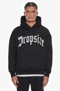 Dropsize Heavy Logo Design Hoodie Black White