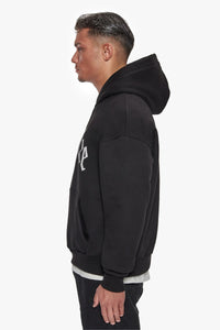 Dropsize Heavy Logo Design Hoodie Black White