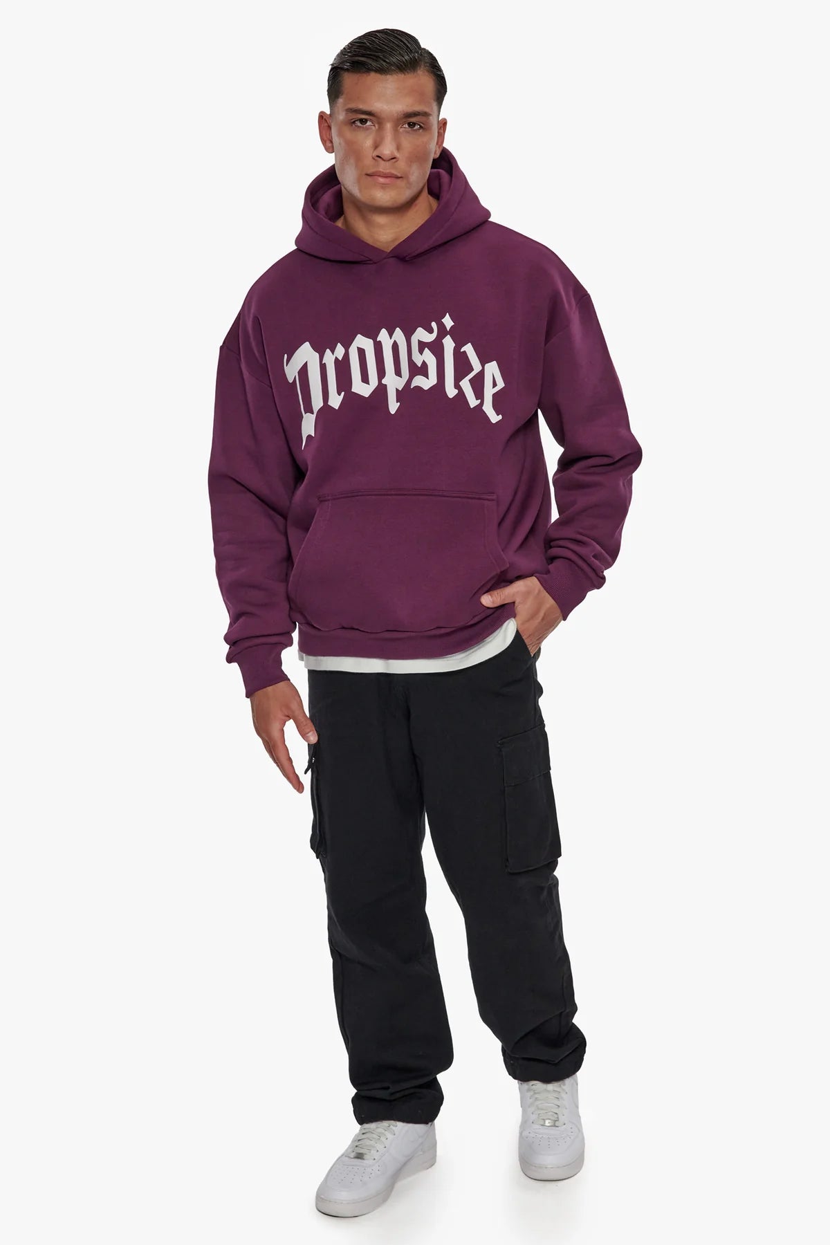 Dropsize Heavy Logo Design Hoodie Grape Wine