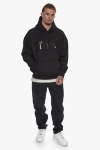 Dropsize Lack Print Logo Hoodie Black