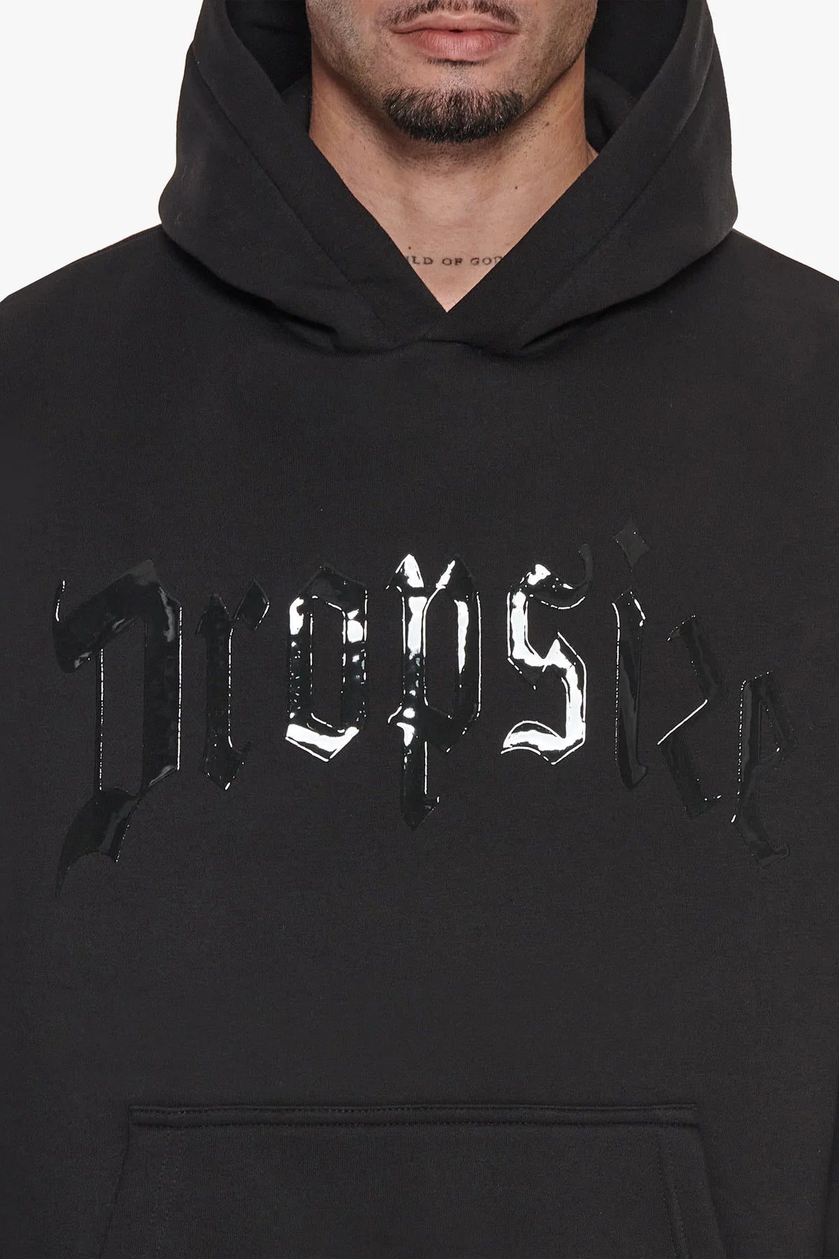 Dropsize Lack Print Logo Hoodie Black